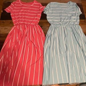 3 Maxi Dresses•white/grey•pink/white•light blue/white•Size XL